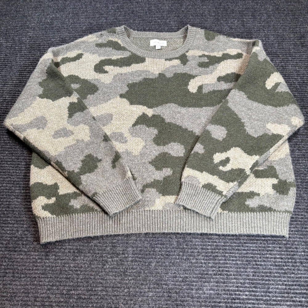 Lucky Brand Womens Green Camo Crewneck Wool Blend Knit Sweater XL Camouflage